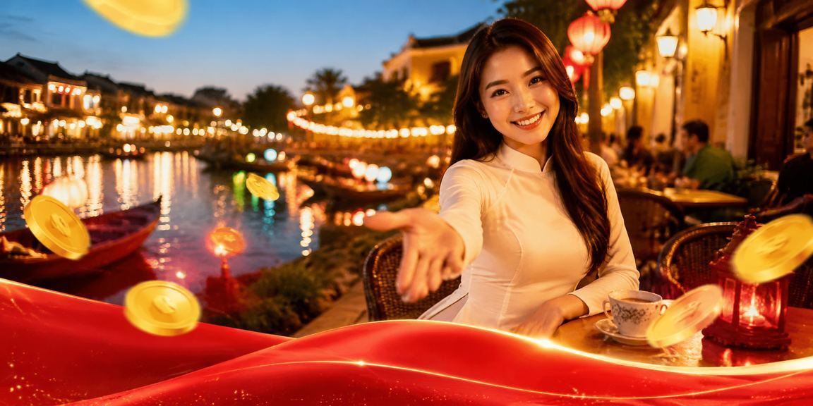 Cảnh quán cà phê tại Hội An với khách hàng sử dụng điện thoại